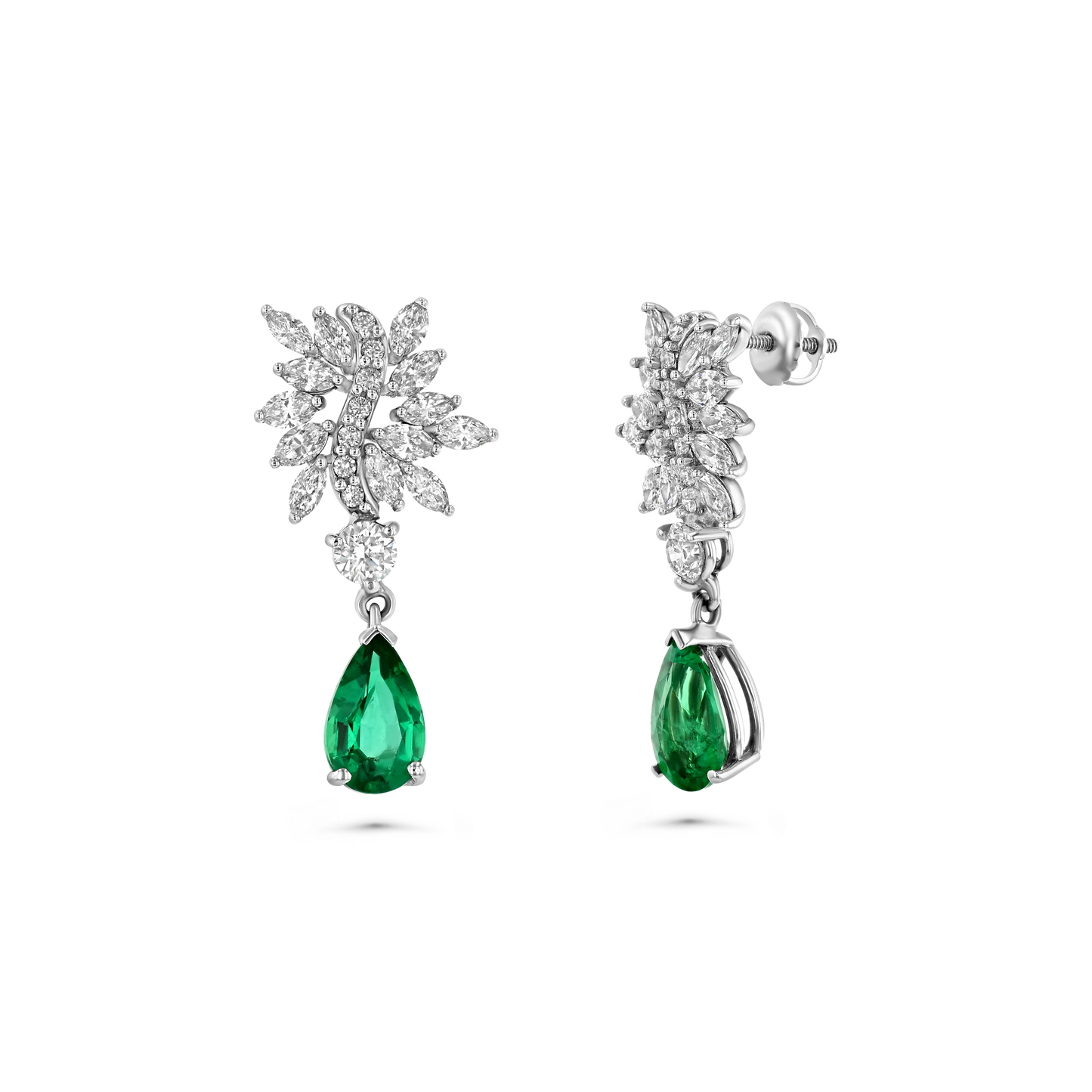 Pear Shape Emerald Diamond Earrings