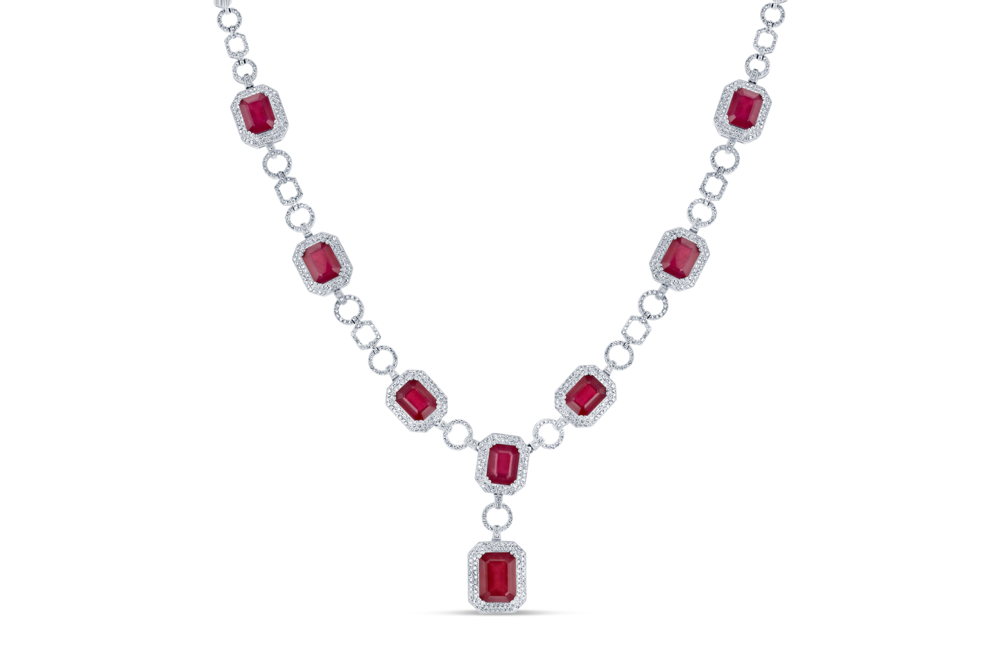 Emerald Cut Ruby Diamond Necklace