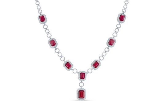 Emerald Cut Ruby Diamond Necklace